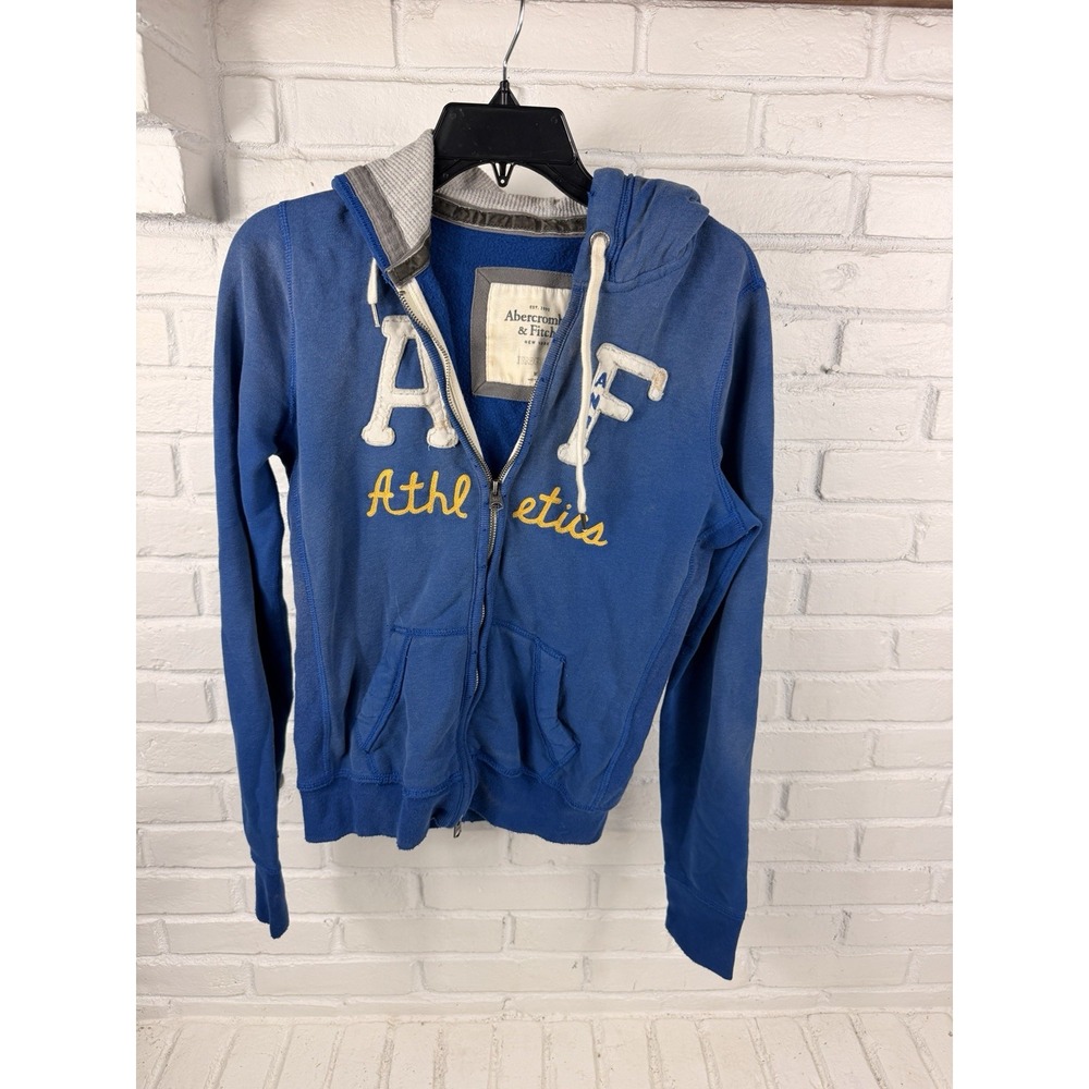 Y2K Abercrombie Fitch Mens M Blue Athletics Full Zip Hoodie Varsity Fleece